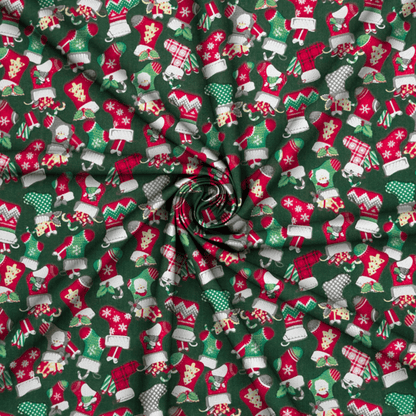 Printed Poly Cotton Stocking Green - Ragland Fabrics