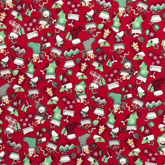 Printed Poly Cotton Stocking Red - Ragland Fabrics