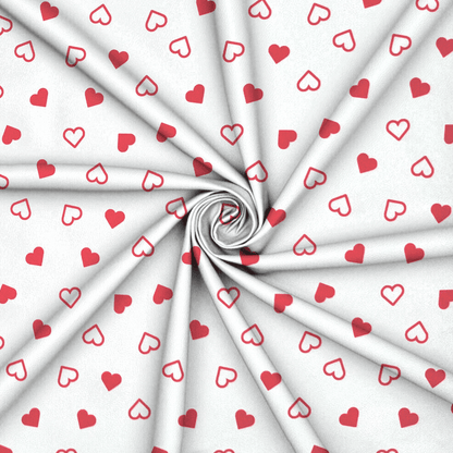 Printed Satin | Heart White - Ragland Fabrics