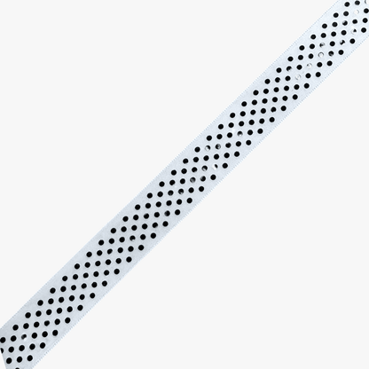 Printed Satin Ribbon White w/ Black Dots - 6 Sizes CLOSEOUT - Ragland Fabrics