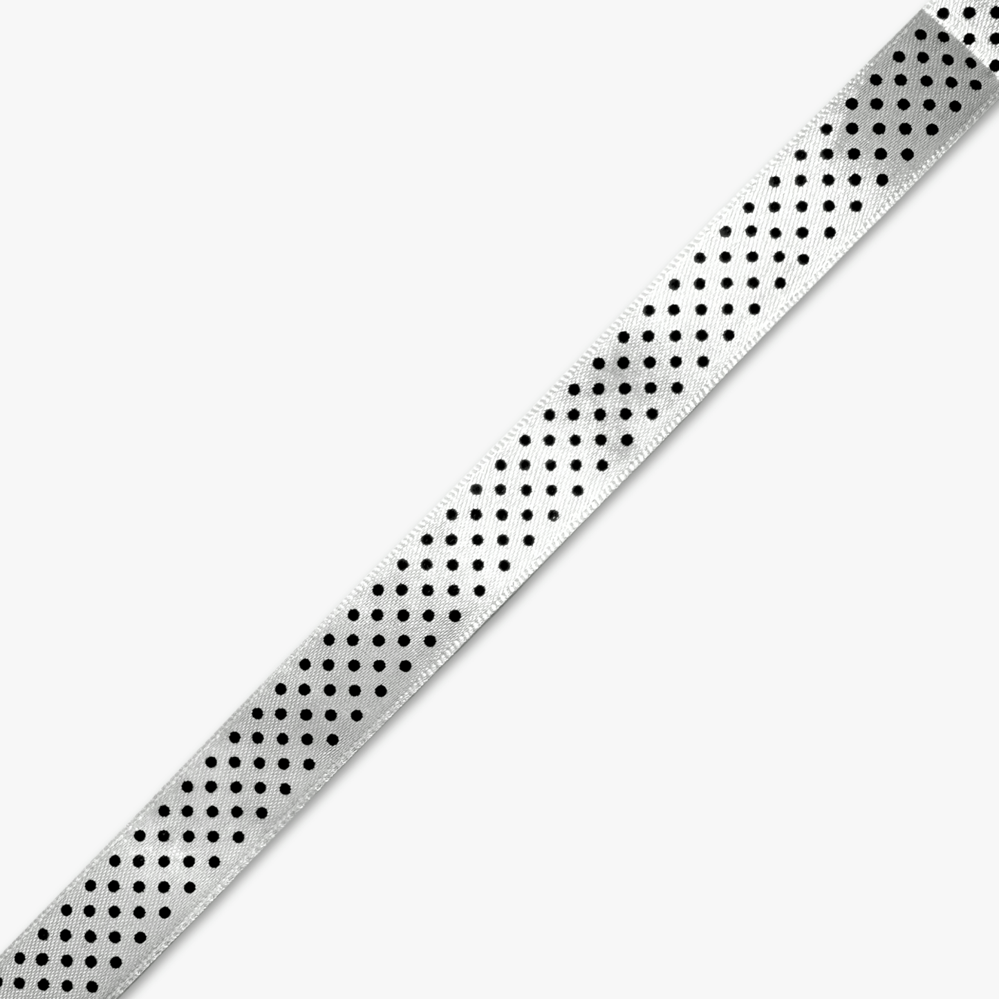 Printed Satin Ribbon White w/ Black Dots - 6 Sizes CLOSEOUT - Ragland Fabrics