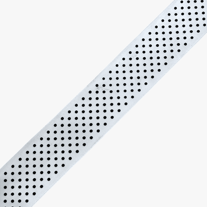 Printed Satin Ribbon White w/ Black Dots - 6 Sizes CLOSEOUT - Ragland Fabrics