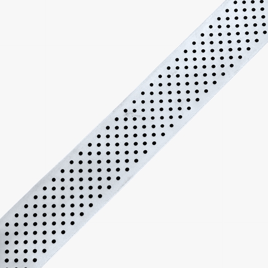 Printed Satin Ribbon White w/ Black Dots - 6 Sizes CLOSEOUT - Ragland Fabrics