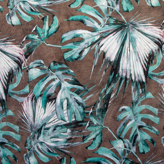 Printed Velvet Monstera Blue 140cm - CLOSEOUT - Ragland Fabrics