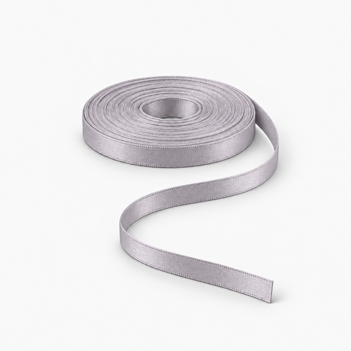 Satin Ribbon 6mm Light Grey #3107 satin ribbon in flat coil with S-shaped tail
