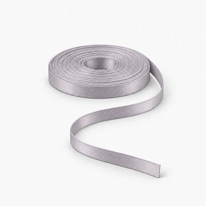 Satin Ribbon 6mm Light Grey #3107 satin ribbon in flat coil with S-shaped tail