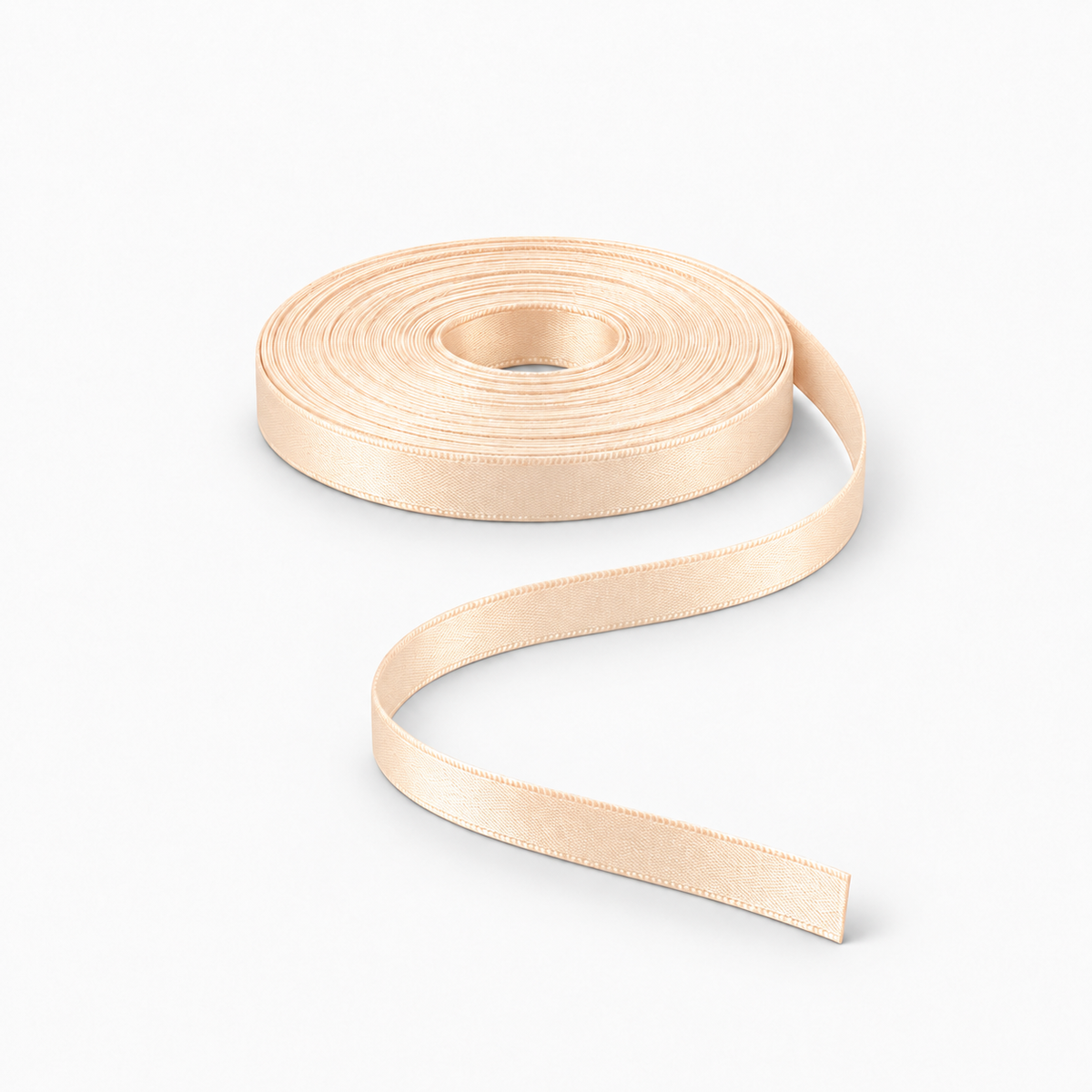 Satin Ribbon 6mm Peach #923 satin ribbon in flat coil with S-shaped tail