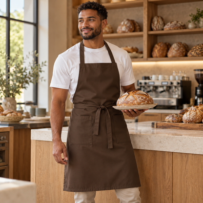 Inspirational use of Dark Chocolate Mini Matt for aprons; colour and drape may vary.