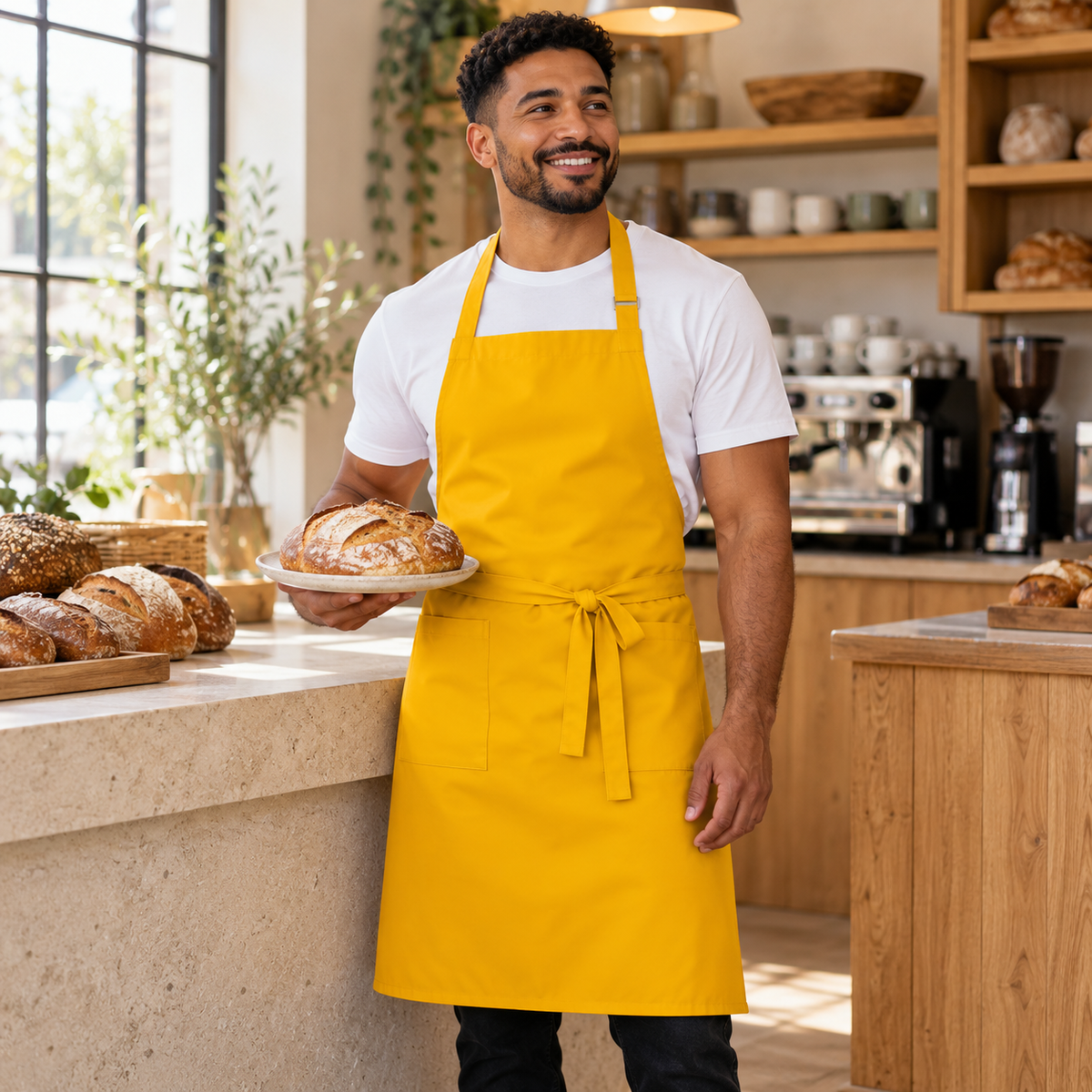 Inspirational use of MTN Yellow Mini Matt for aprons; colour and drape may vary.
