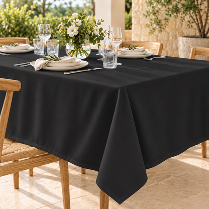 Inspirational use of Black Mini Matt for tablecloths; colour and drape may vary.
