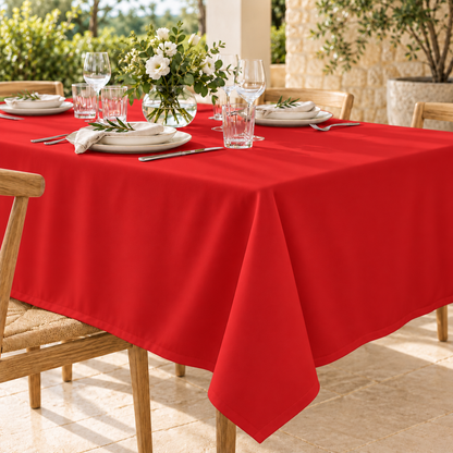 Inspirational use of Red Mini Matt for tablecloths; colour and drape may vary.