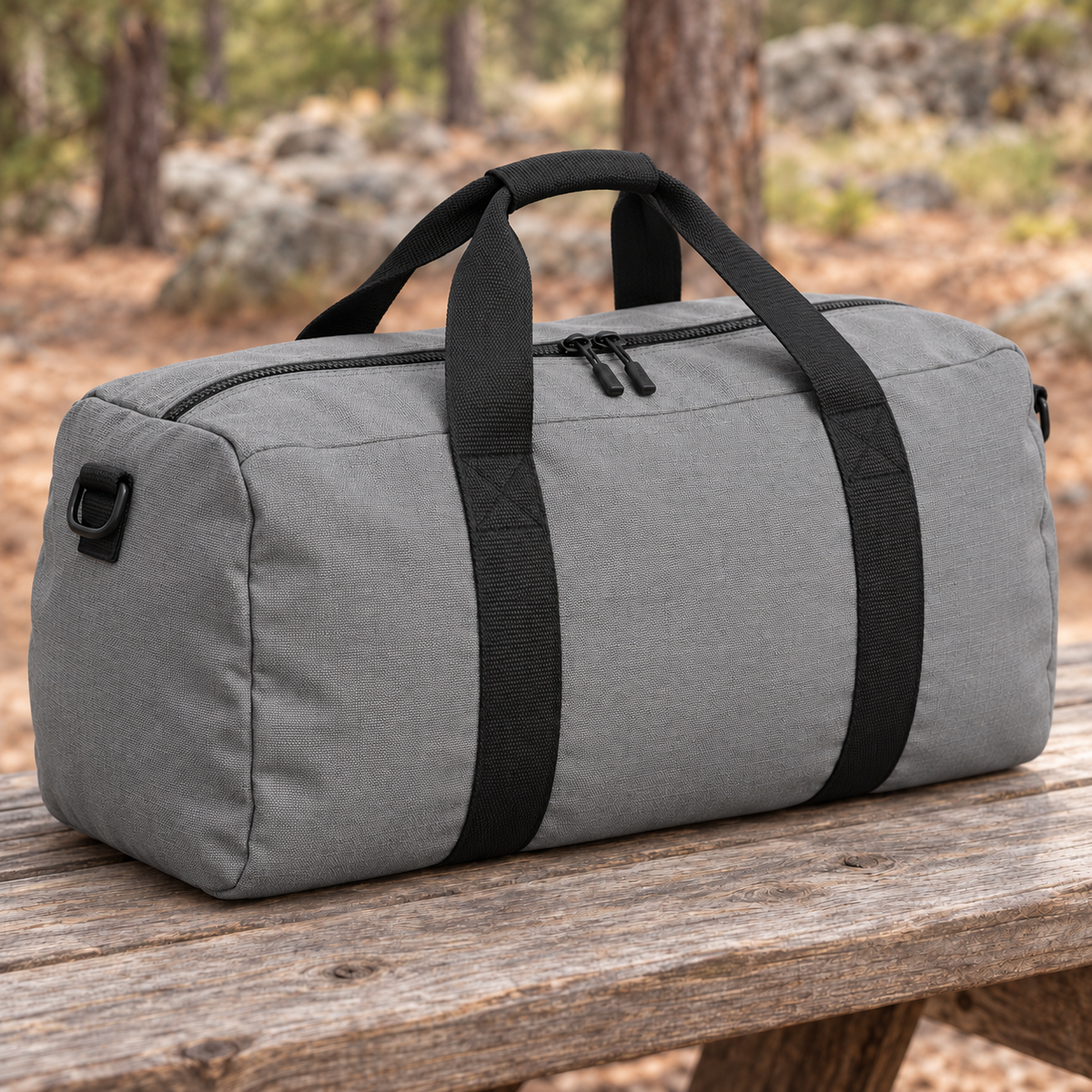 Dove Grey ripstop canvas practical use inspiration: camping duffel bag