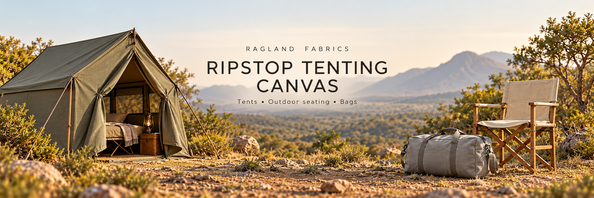 Ripstop canvas tent, outdoor chair and duffel bag in olive, sand and dove grey