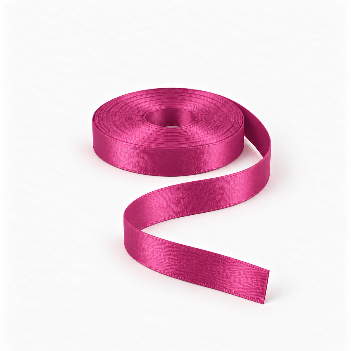 Satin Ribbon 15mm Cerise #516, flat coil with flowing S-shaped satin ribbon.