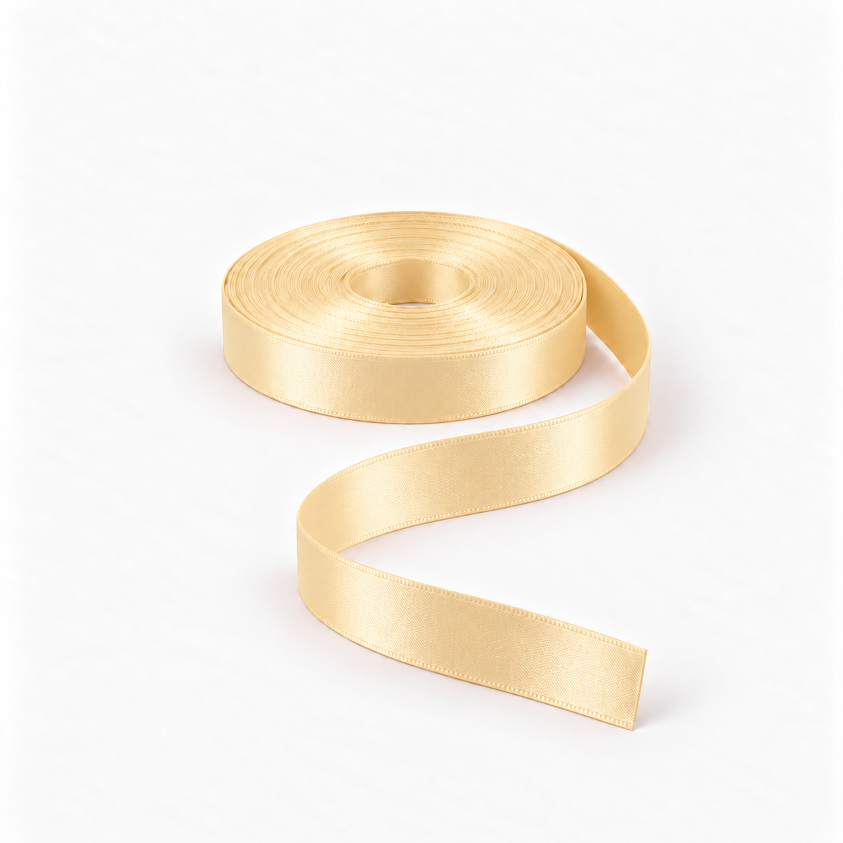 Satin Ribbon 15mm Cream #275, flat coil with flowing S-shaped satin ribbon.