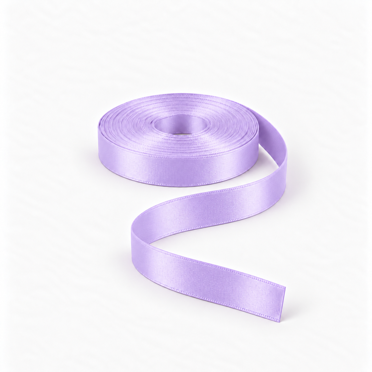 Satin Ribbon 15mm Lilac #07, flat coil with flowing S-shaped satin ribbon.