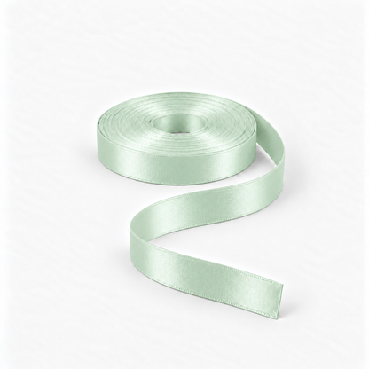 Satin Ribbon 15mm Mint #56, flat coil with flowing S-shaped satin ribbon.