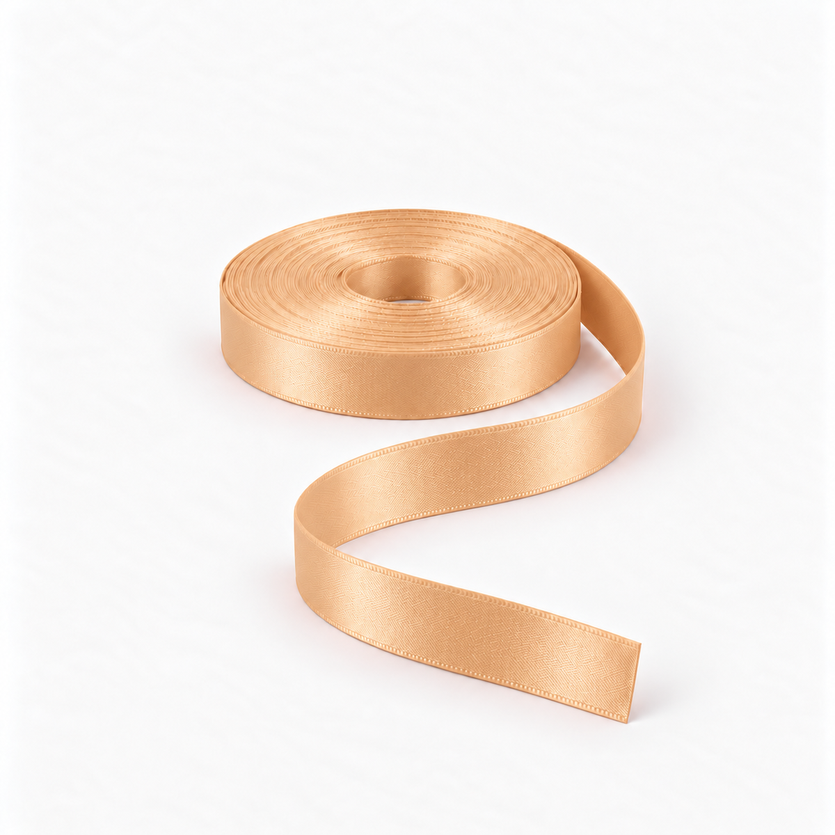 Satin Ribbon 15mm Old Gold #82, flat coil with flowing S-shaped satin ribbon.