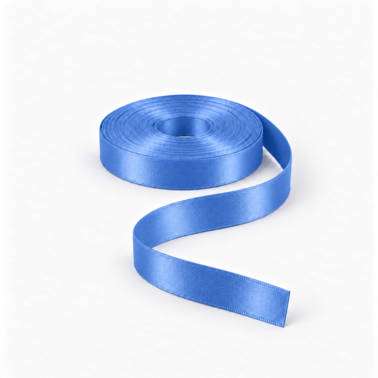 Satin Ribbon 15mm Royal #243, flat coil with flowing S-shaped satin ribbon.