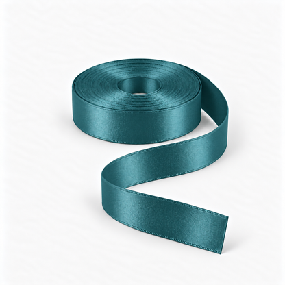 Satin Ribbon 25mm Bottle Green #B70, flat coil with flowing S-shaped satin ribbon.