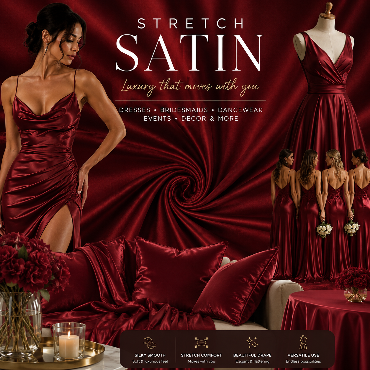 Stretch Satin Red #4 140cm
