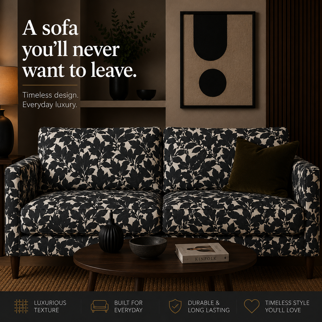 Babylon Eden Night Flower Black Linen Look