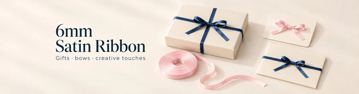 6mm satin ribbon for gifts, bows and creative touches, with navy and baby pink ribbons.
