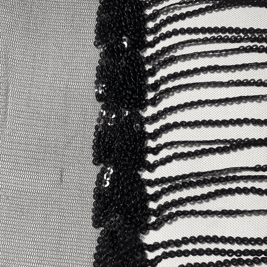 Sequin Fringe - 25mm | Black (Per Met) - Ragland Fabrics