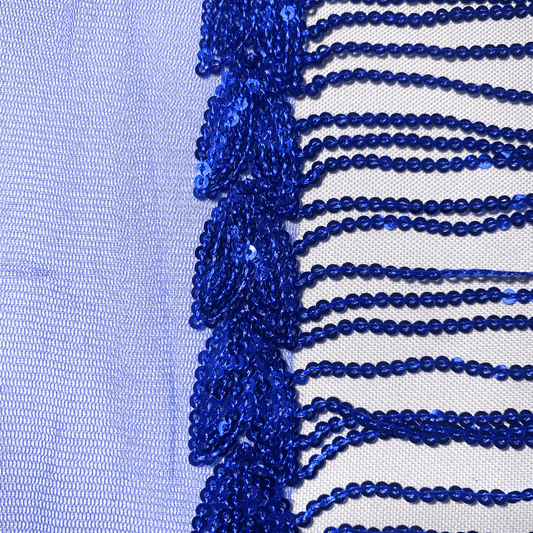 Sequin Fringe - 25mm | Royal (Per Met) - Ragland Fabrics