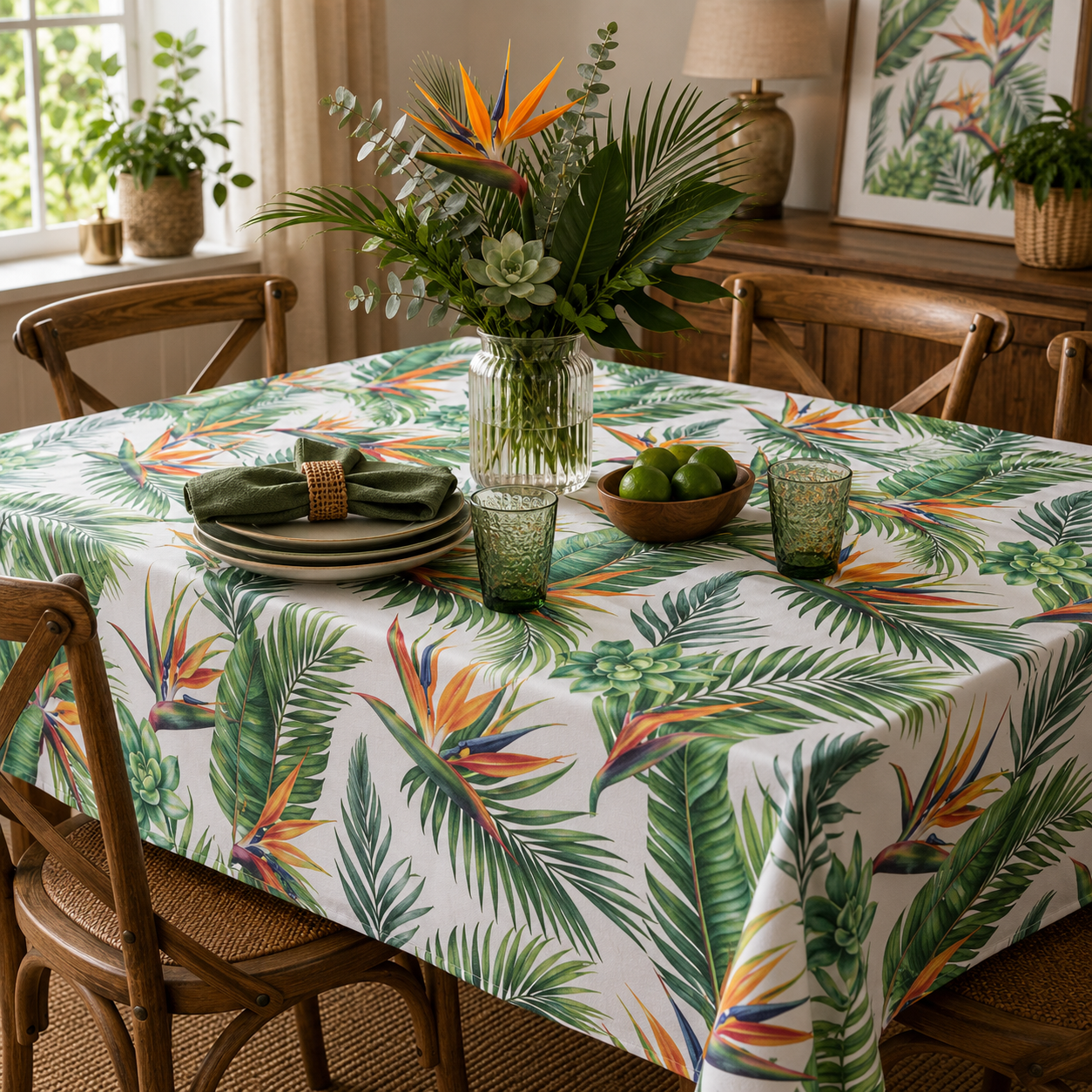 Printed Vinyl Palm & Strelitzia - Ragland Fabrics