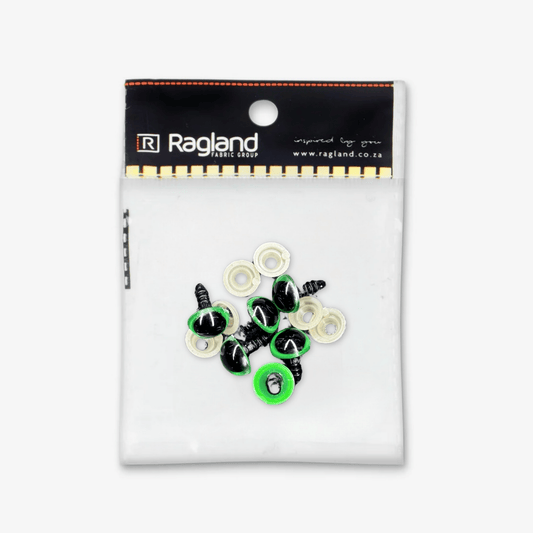 Teddy Eyes Green 10mm (3 Pairs) - Ragland Fabrics