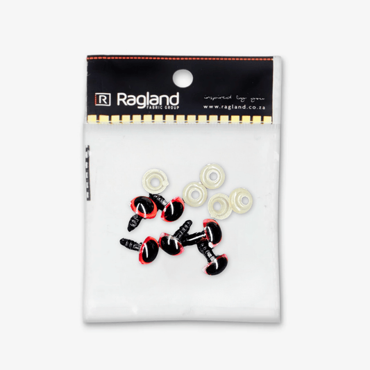 Teddy Eyes Red 10mm (3 Pairs) - Ragland Fabrics