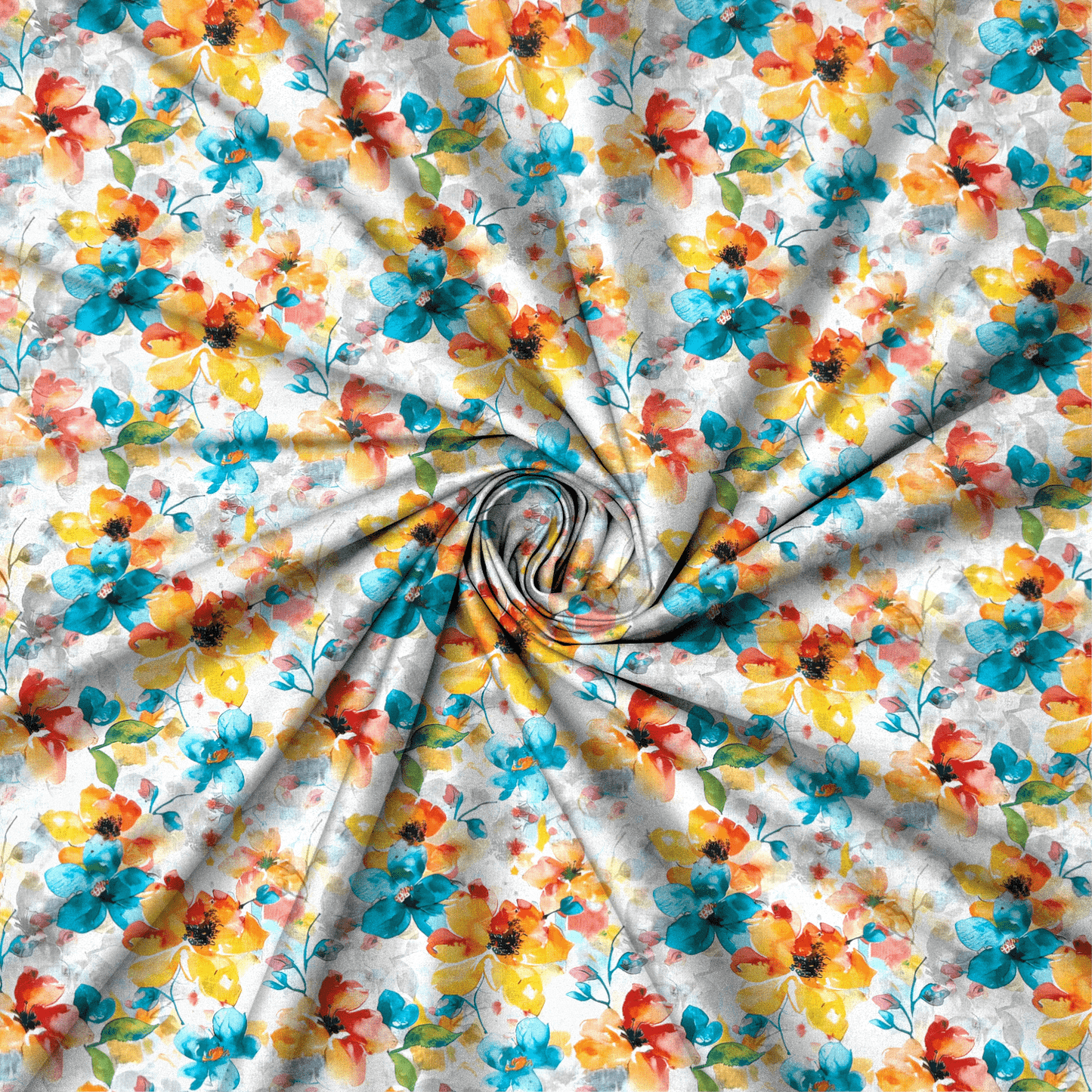 Viscose Printed Challis Summer Fun Aqua - Ragland Fabrics