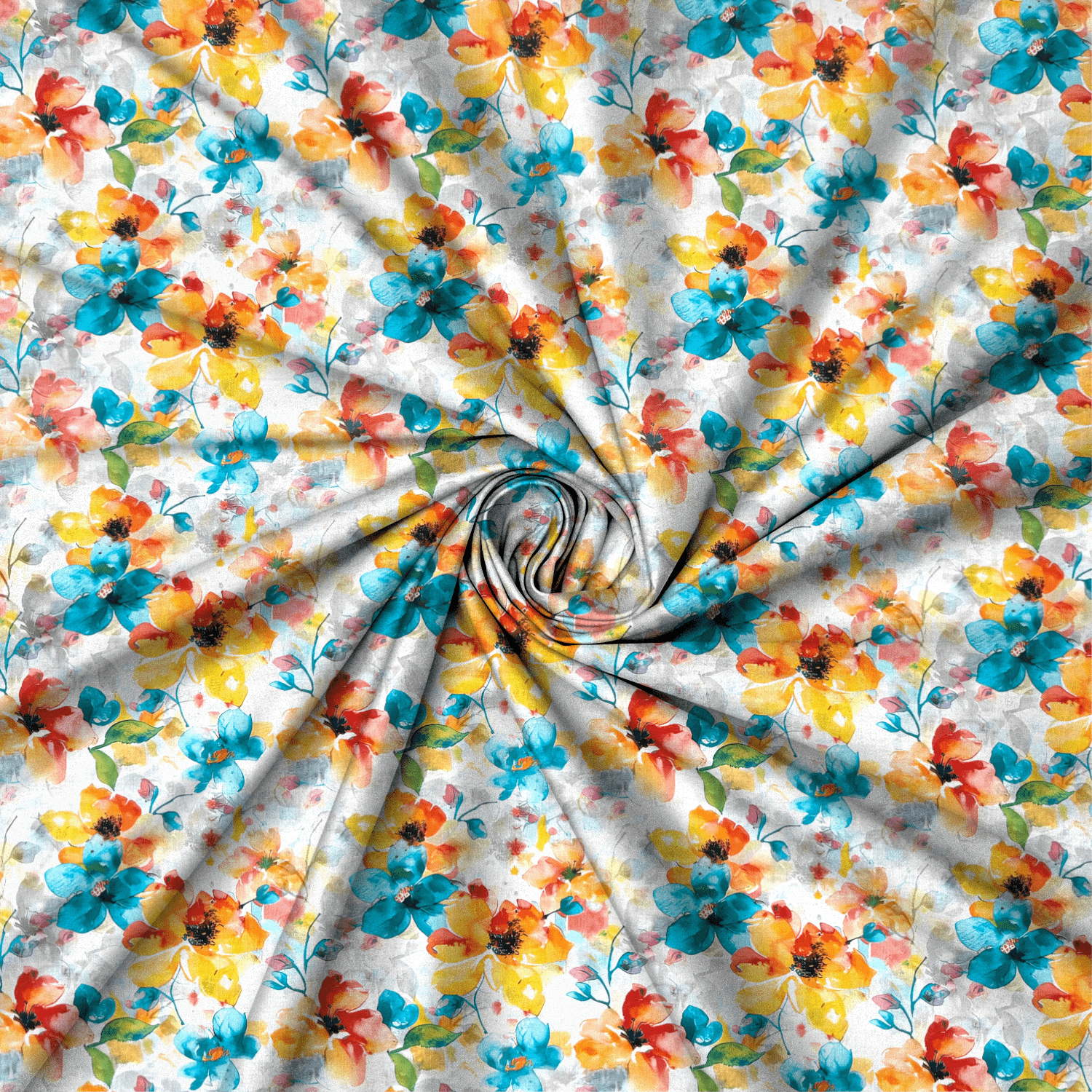 Viscose Printed Challis Summer Fun Aqua - Ragland Fabrics