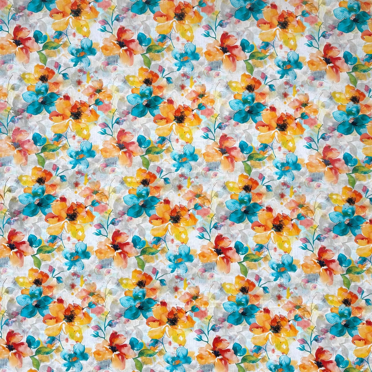 Viscose Printed Challis Summer Fun Aqua - Ragland Fabrics