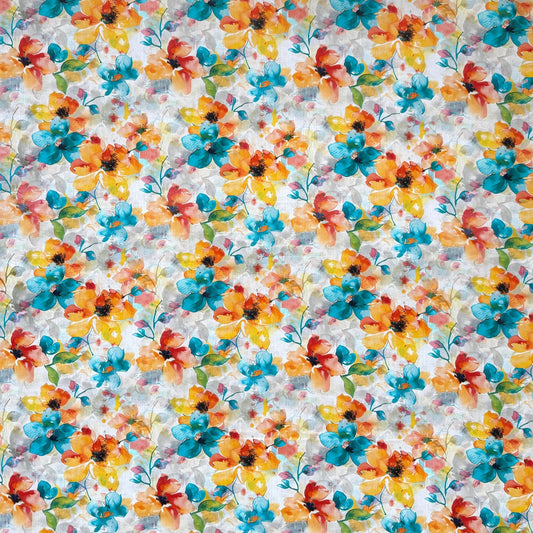 Viscose Printed Challis Summer Fun Aqua - Ragland Fabrics