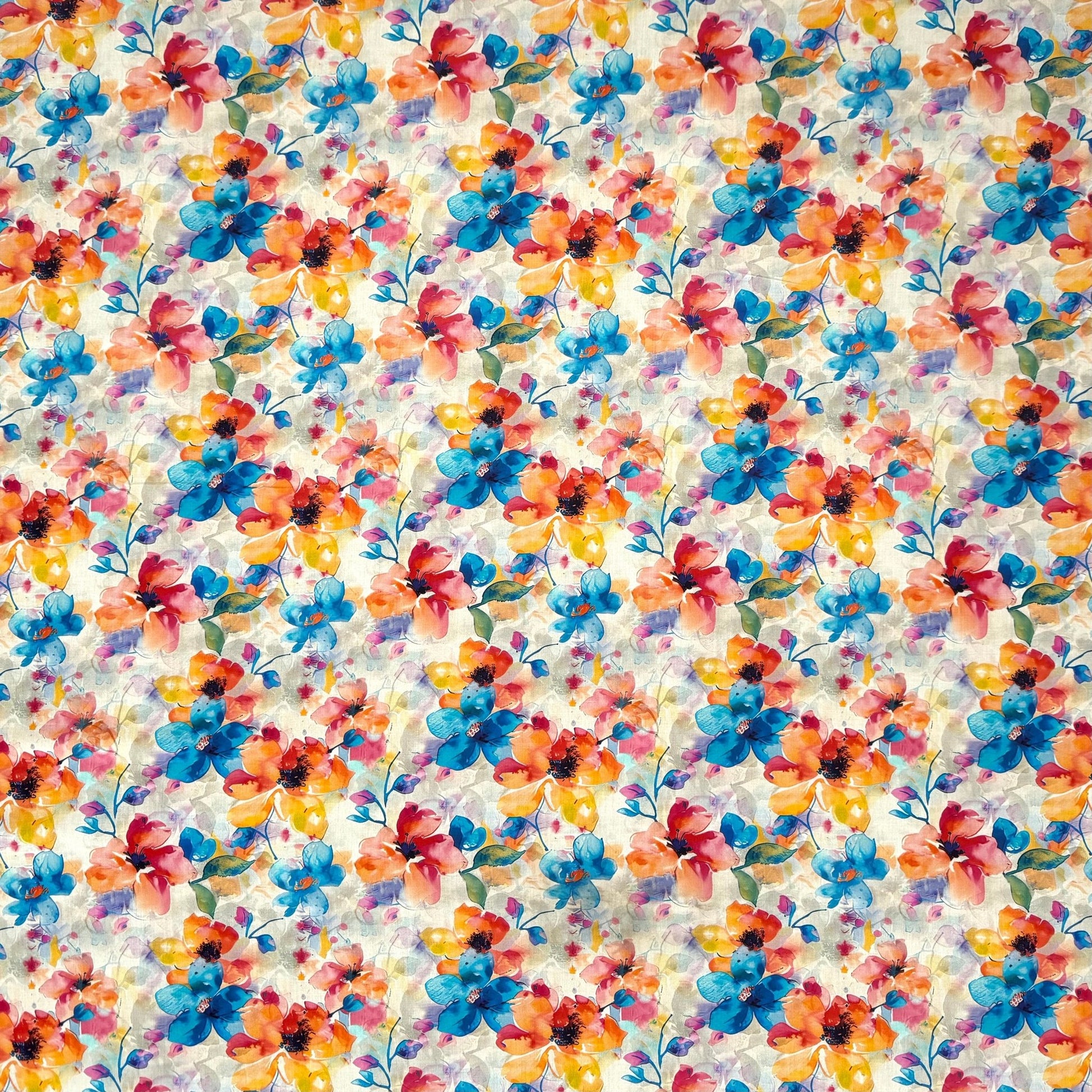 Viscose Printed Challis Summer Fun Teal - Ragland Fabrics