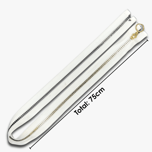 Vislon Type 5 Chunky Zip Open Ended - 75cm WHITE Metallic - Discontinued - Ragland Fabrics