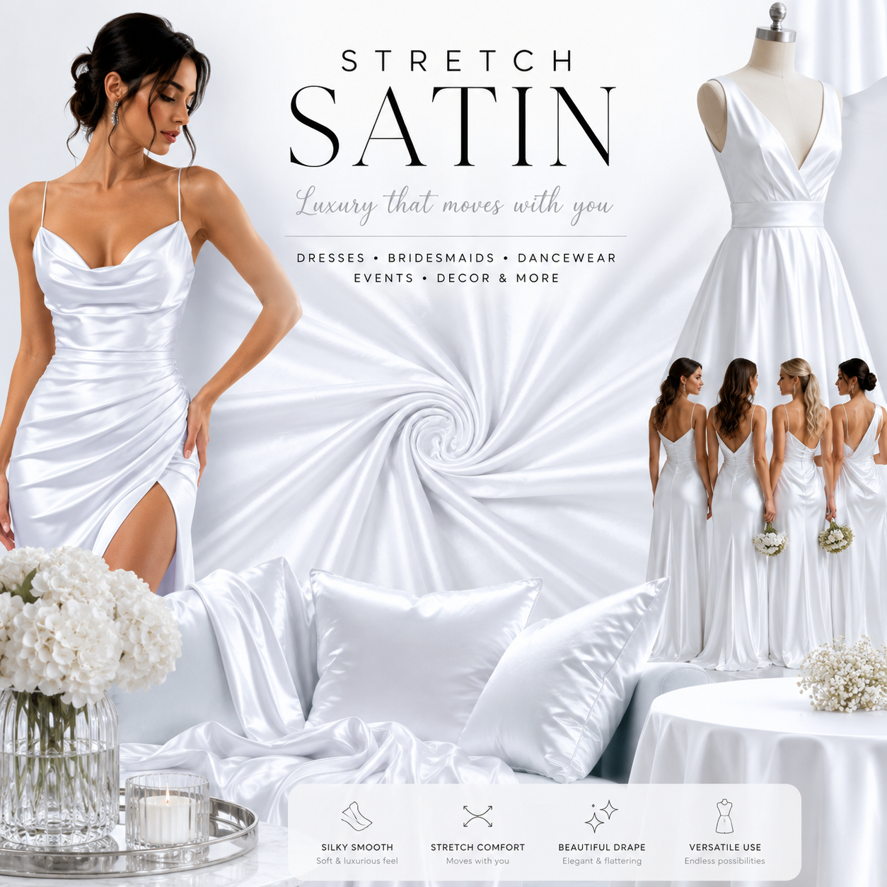 Stretch Satin White #1 140cm