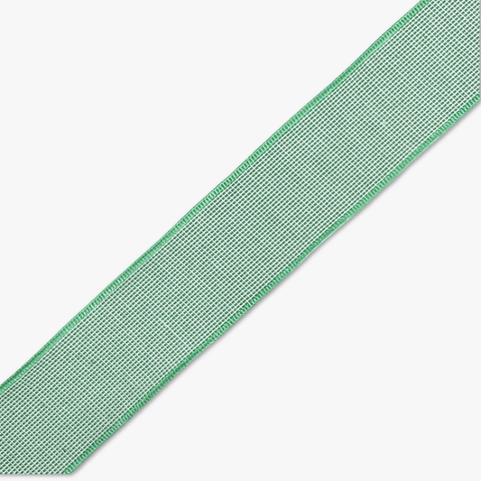 Woven Ribbon 40mm - Green & White - Ragland Fabrics