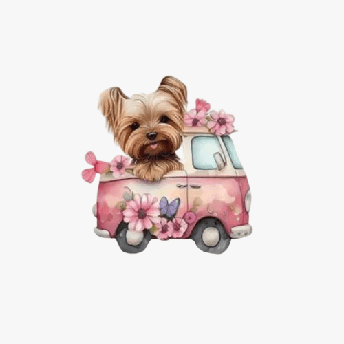 Motif Iron On Badge - Yorkie In Car 6.5cmx6.5cm - Ragland Fabrics