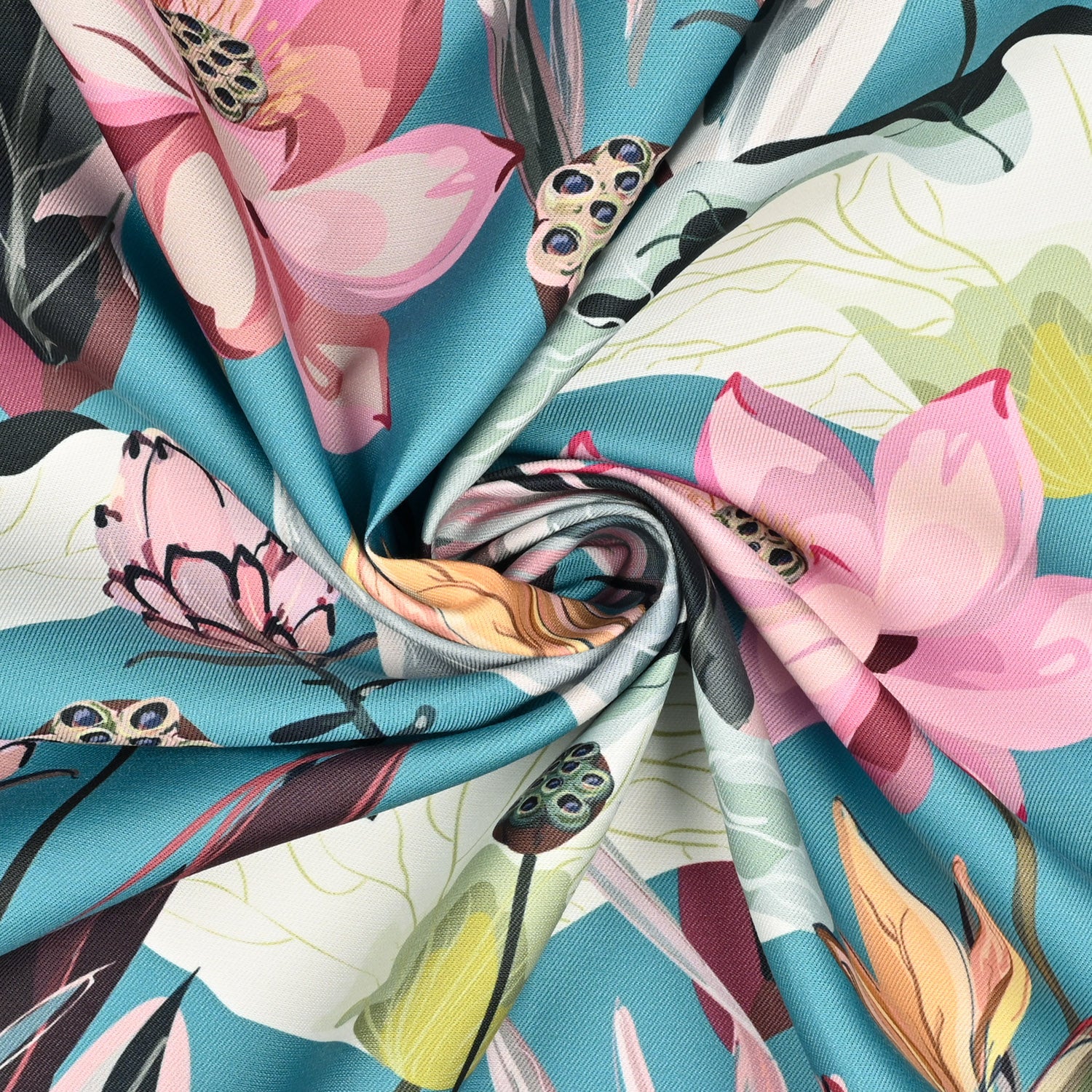 Eco Peach Blossom Turquoise 140cm - Ragland Fabrics