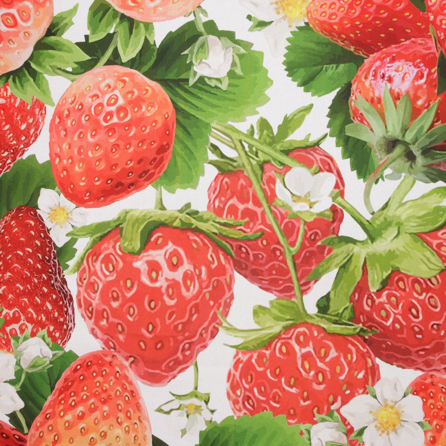 Printed Cotton Linens 140cm Strawberries White - Discontinued - Ragland Fabrics