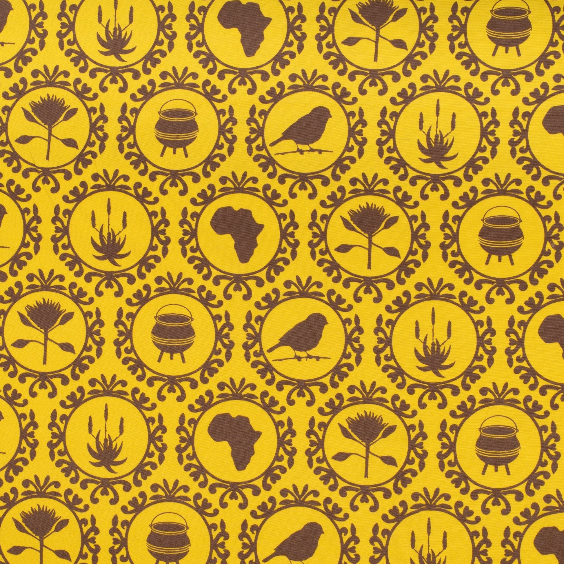 Printed Poly cotton Icons of Africa Lime 140cm - Ragland Fabrics