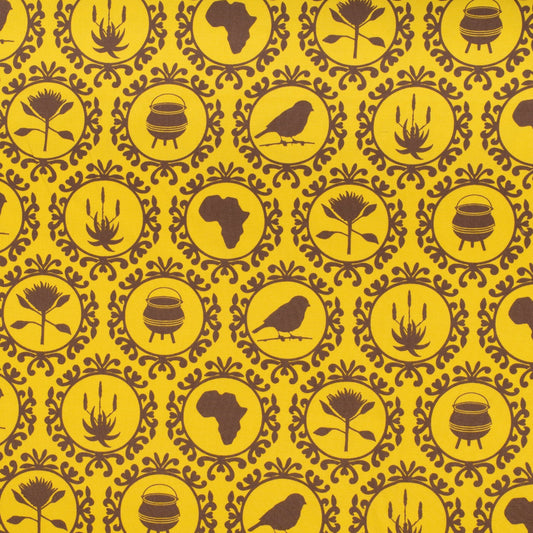 Printed Poly cotton Icons of Africa Lime 140cm - Ragland Fabrics