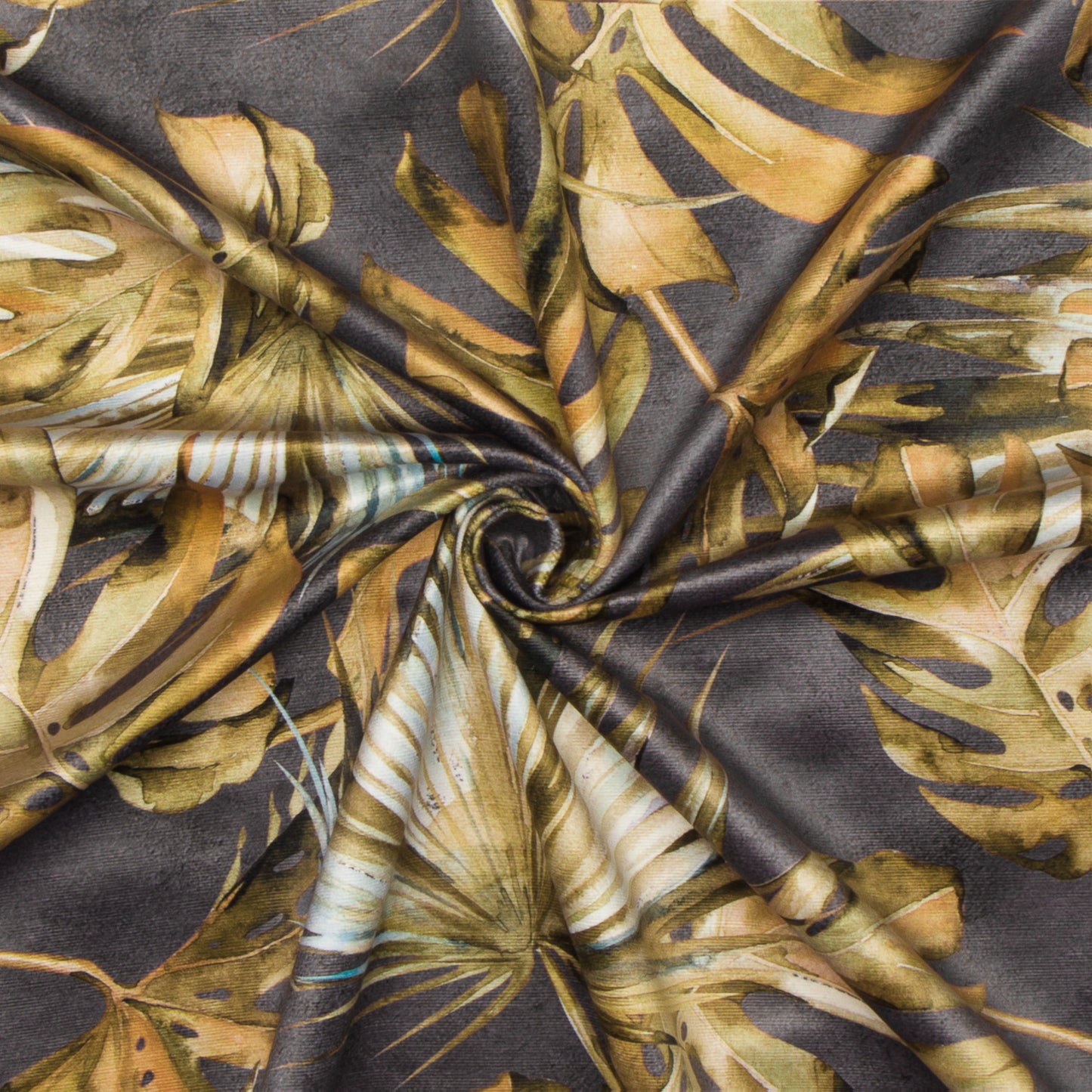 Printed Velvet Monstera Ochre 140cm - Ragland Fabrics