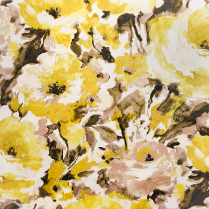 Printed Velvet Peony Yellow 140cm - Ragland Fabrics