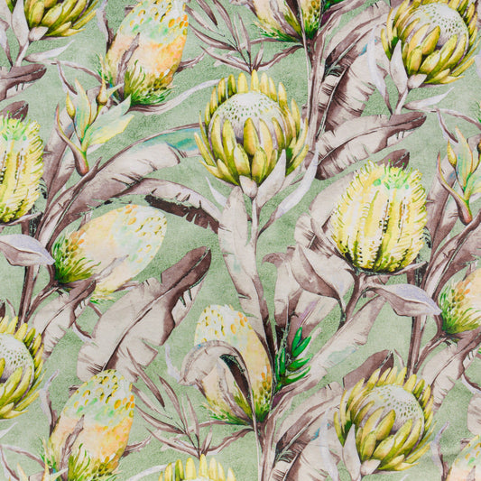 Printed Velvet Protea Fields Yellow 140cm - CLOSEOUT - Ragland Fabrics