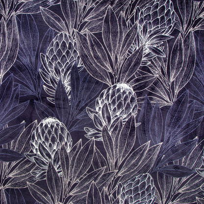 Printed Velvet Protea Forest Navy 140cm - Ragland Fabrics