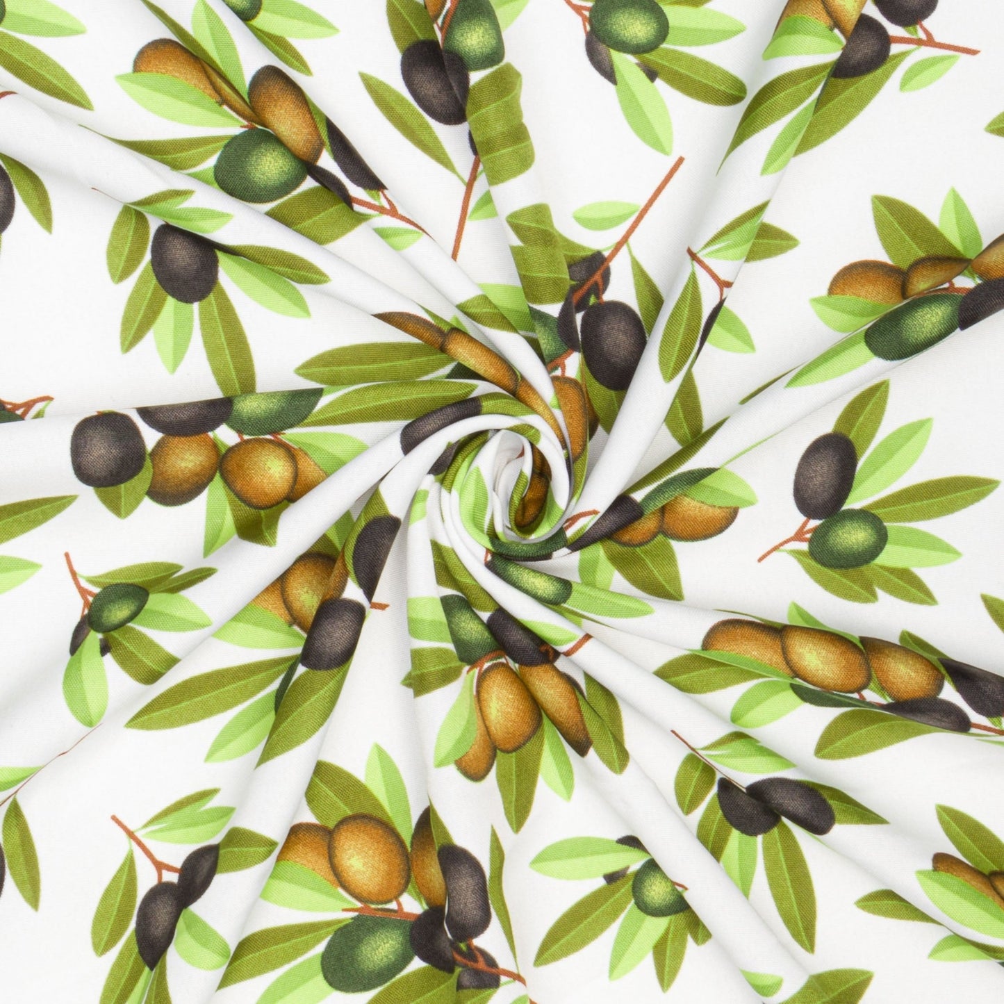 Printed Mini Matt Olive White Background Large Leaf - Ragland Fabrics
